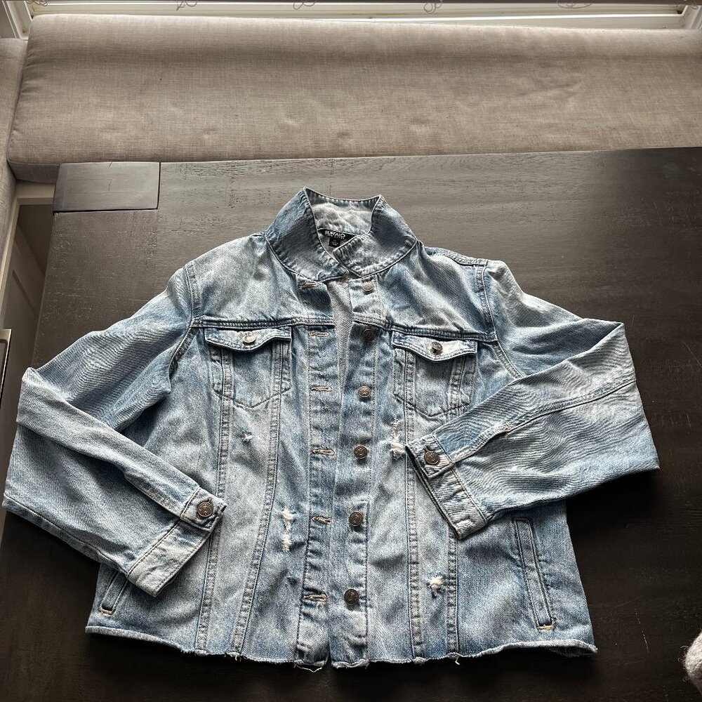 Buffalo David Bitton Womens XL Distressed Denim Jacket Light Wash Raw Hem Edgy